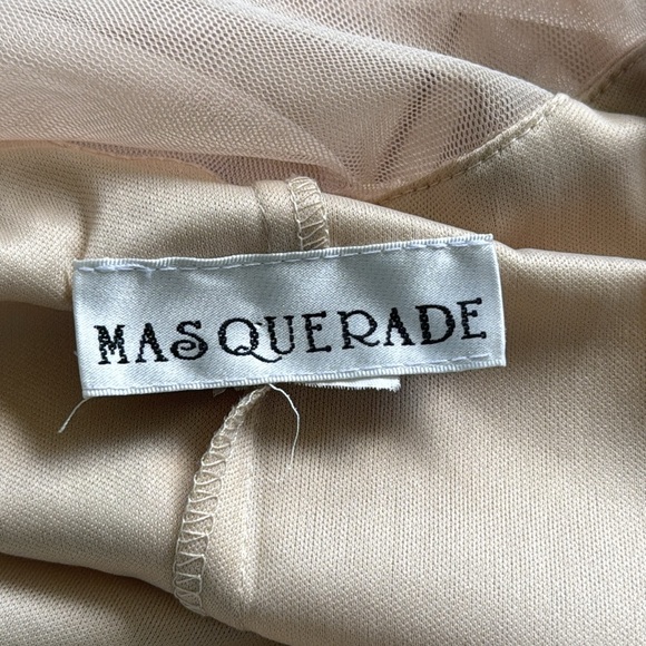 Masquerade champagne gold pleated v-neck mesh illusion back gown size small - Picture 10 of 13